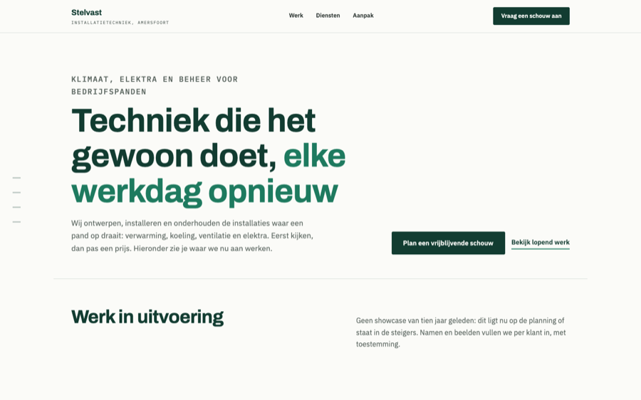 Schermafbeelding van de voorbeeldsite Stelvast Installatietechniek