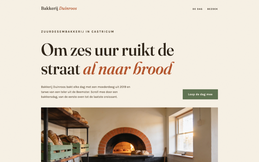 Schermafbeelding van de voorbeeldsite Bakkerij Duinroos